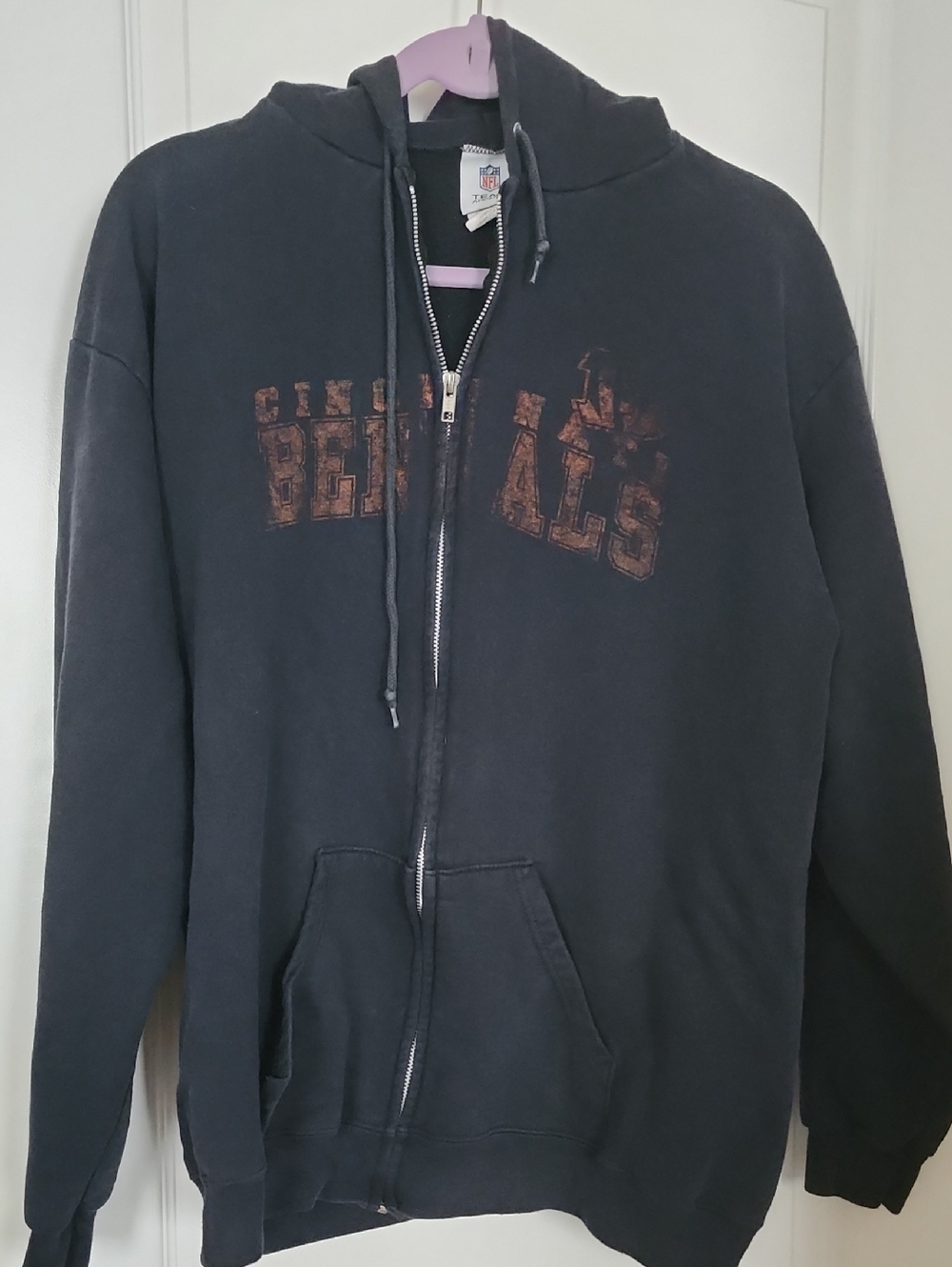 NFL Black and Orange Bengals Team Apparel Hoodie Size L